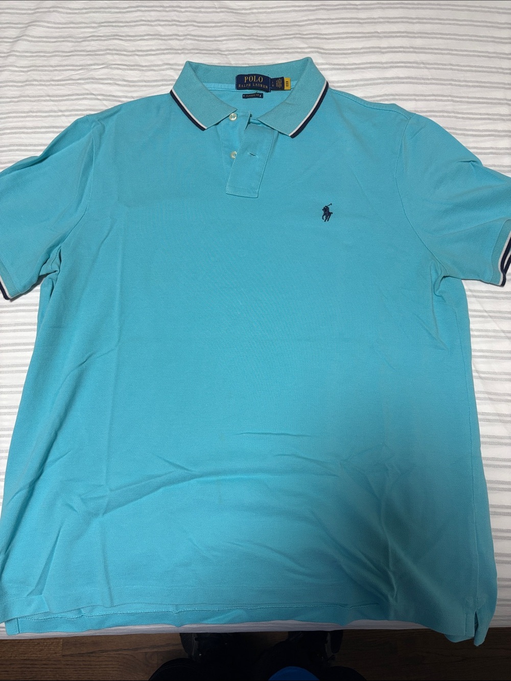 Polo by Ralph Lauren Men's Aqua/Turquoise Polo with Contrast Trim